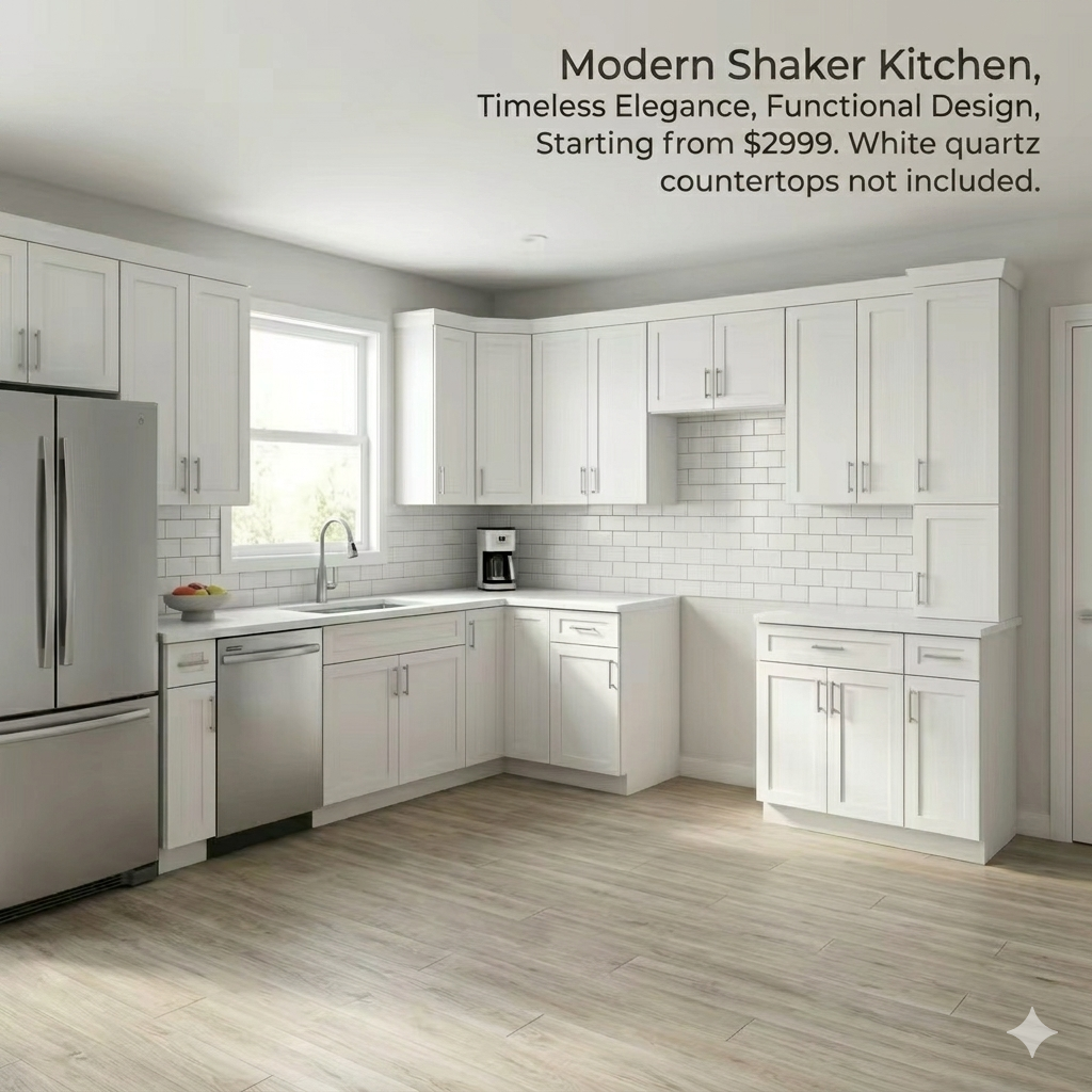 Modern Shaker White Complete Kitchen Cabinets Package - TSW Series