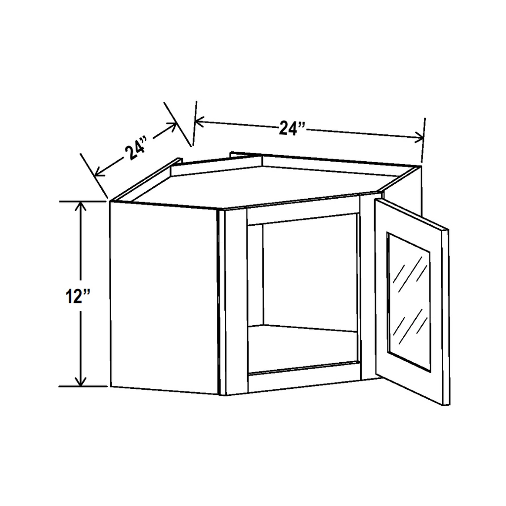 12/18/30/36"H Diagonal Corner Single Glass Door