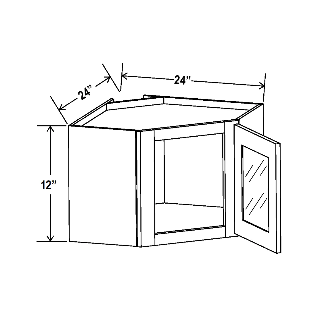 12/18/30/36"H Diagonal Corner Single Glass Door