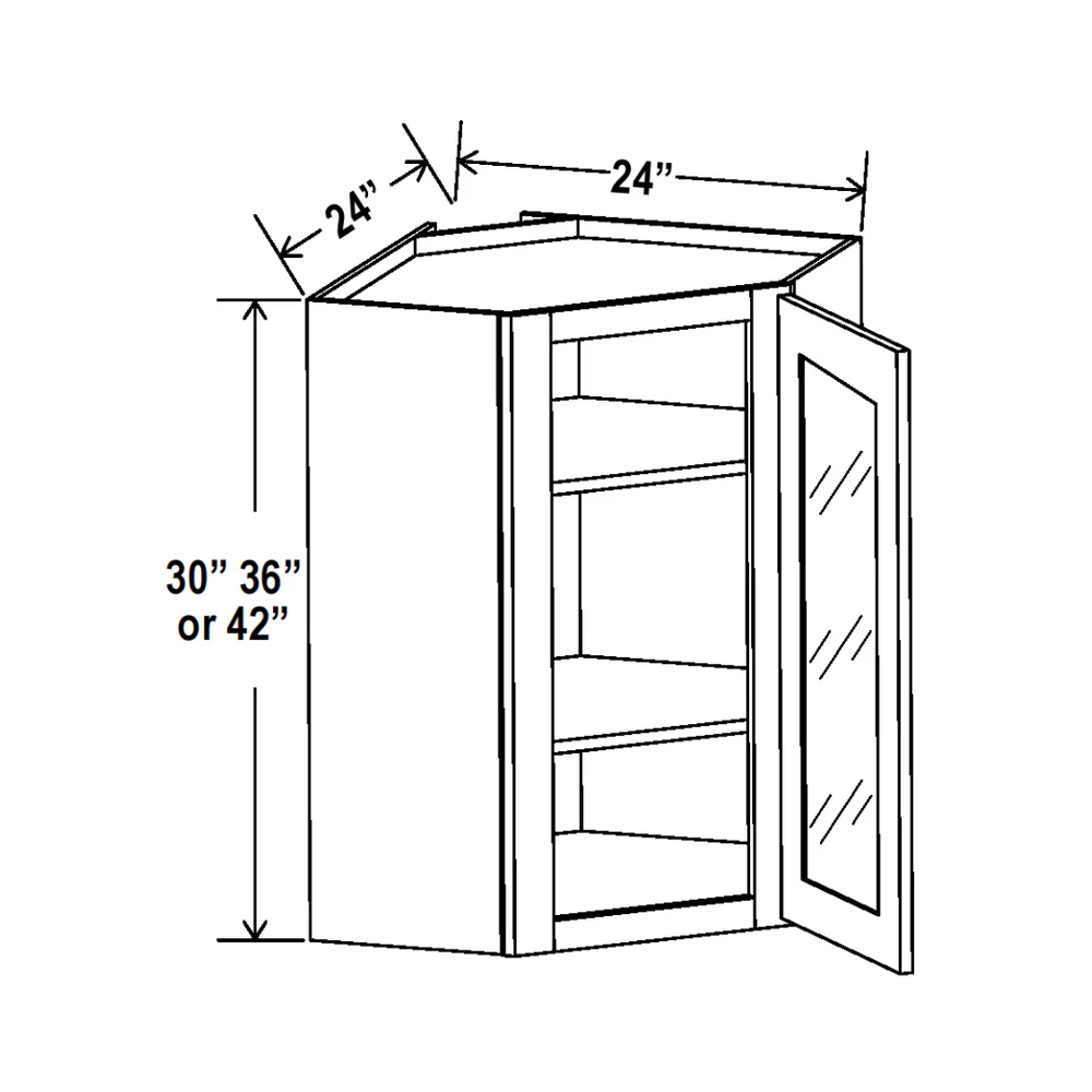 12/18/30/36"H Diagonal Corner Single Glass Door