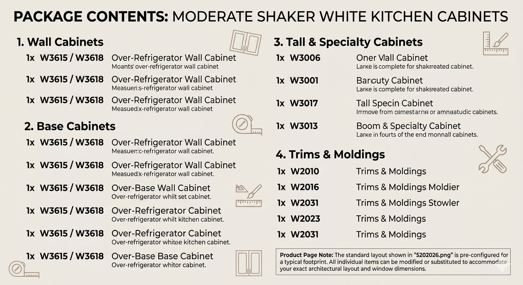 Modern Shaker White Complete Kitchen Cabinets Package - TSW Series