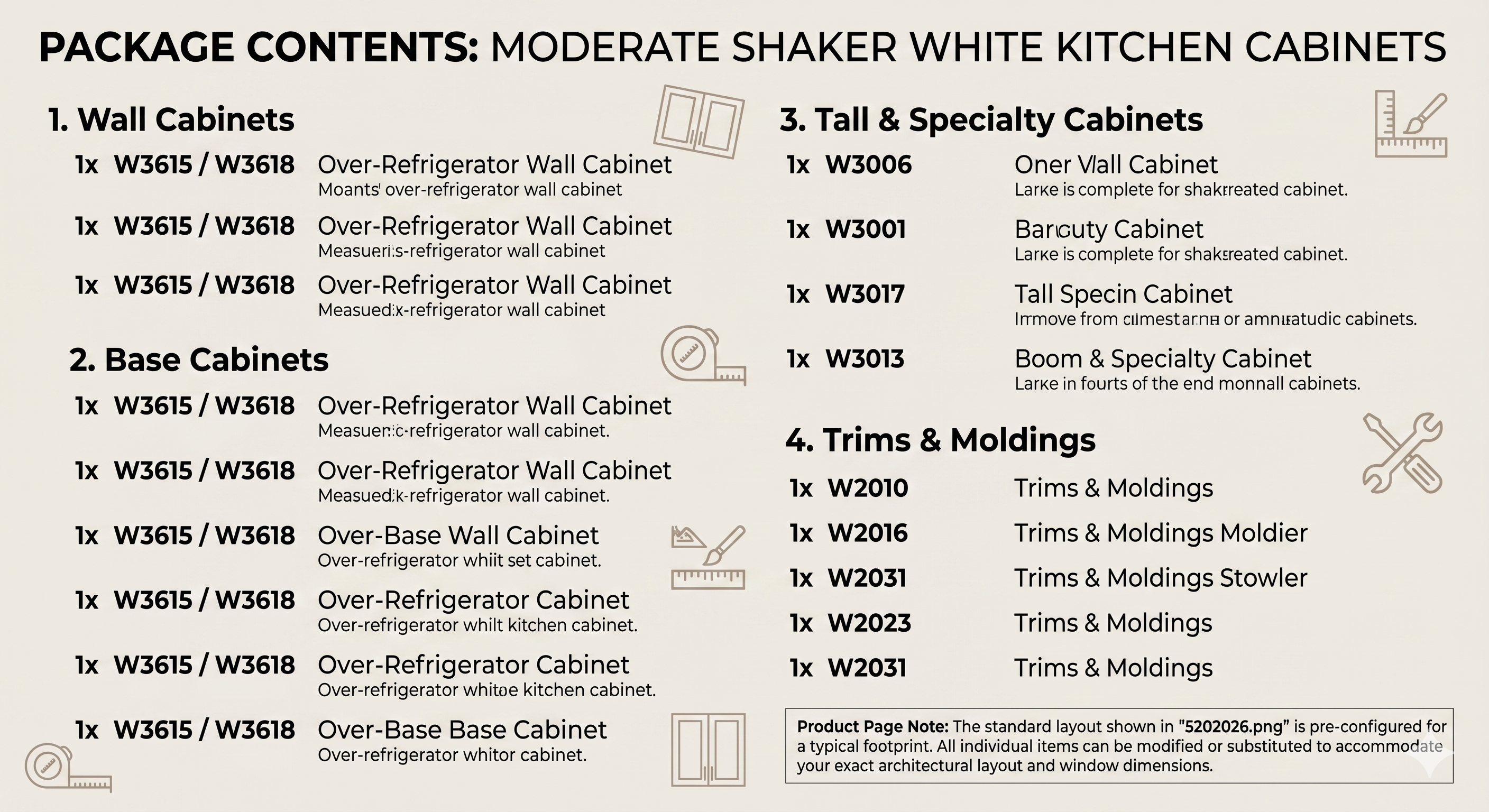 Modern Shaker White Complete Kitchen Cabinets Package - TSW Series