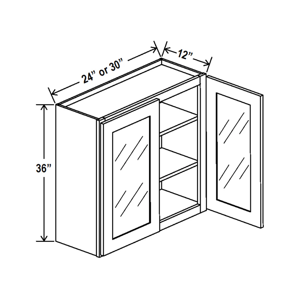 36"H Double Glass Door Wall Cabinets