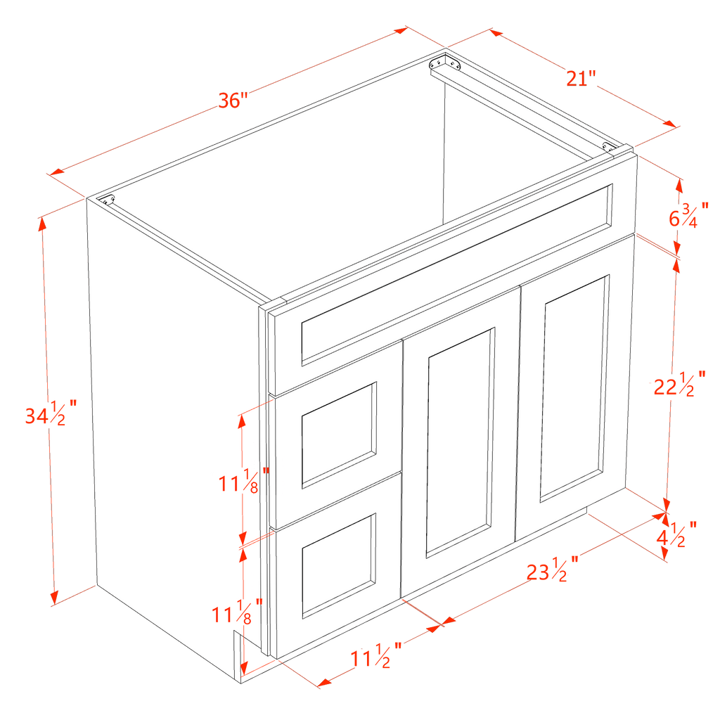 30''/36''W Vanity Sink Base Combo - Left