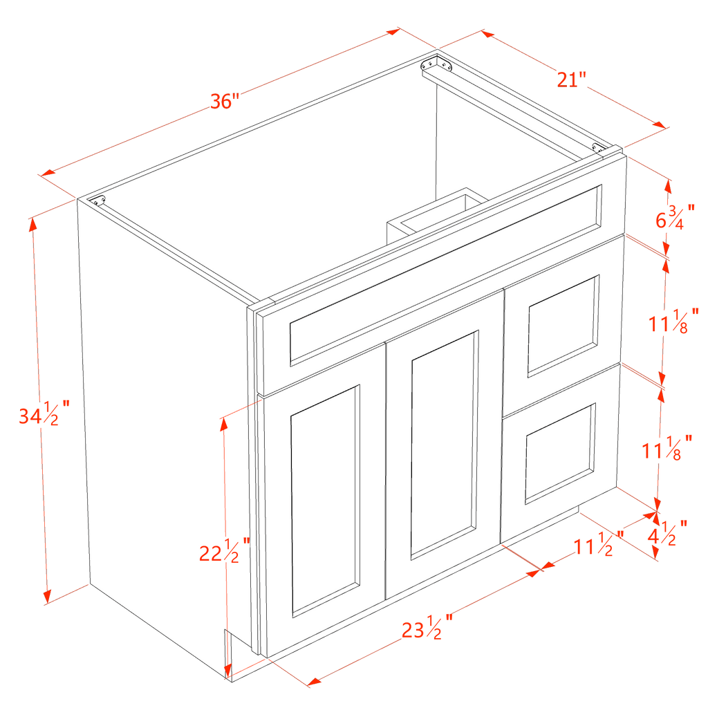 30''/36''W Vanity Sink Base Combo - Right